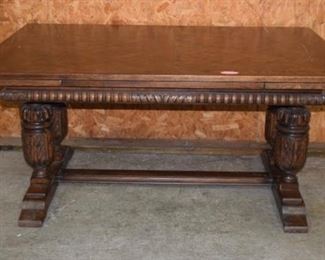 Carved Oak Refactory Draw Leaf Dining Table