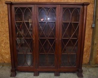 Large Mahogany 3 Door Paw Foot Bookcase