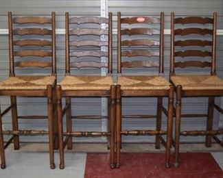 Set of 4 Oak Bar Height Chairs w/ Rush Seats