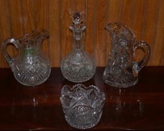 Group of Cut Glass Water Pitcher & Decanters
