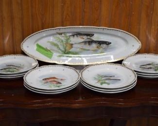 13 Piece Porcelain Fish Place Set