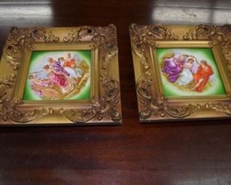 Gold Framed Hand Painted Porcelain Plaques
