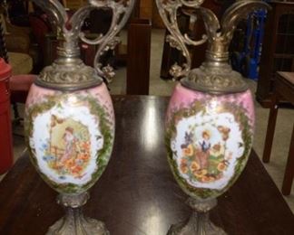 Bronze Figural Hand Painted Porcelain Urn