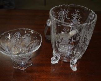 Heisey Orchid Footed Ice Bucket and Bowl