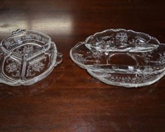 2 Heisey Orchid Divided Dishes