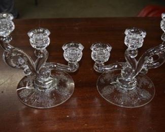 Pair of Heisey Orchid Candle Holders