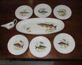 13 Pieces Porcelain Fish Plate Set Limoges