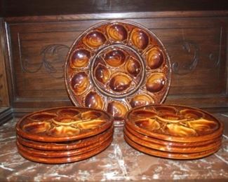 9 Piece Deep Brown Oyster Plate Earthware