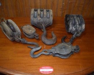 Group of 5 Wooden Pulleys