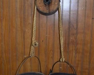 Wooden w/ 2 Cast Iron Pots