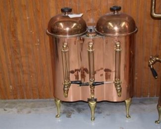 Large Double Copper & Brass Warming Coffee Pot