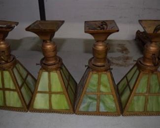 4 Antique Slag Glass Hanging Lights