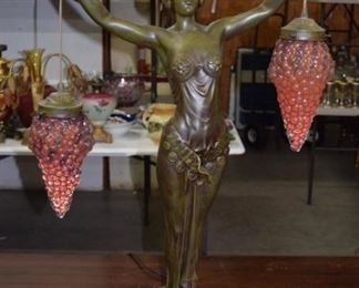 Tall Figural Lady Lamp w/ Glass Grape Shades
