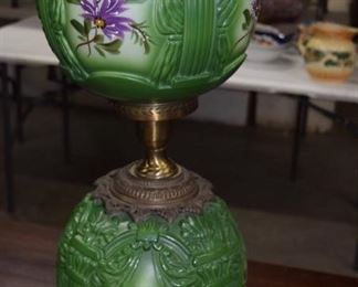 Victorian Gone With the Wind Green Glass Lamp