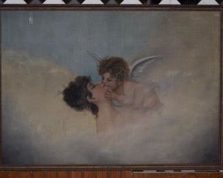 Framed Antique Hand Painted Tapestry