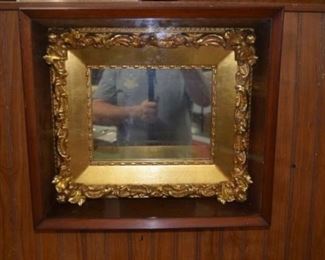 Early Antique Ornate Gold Gilted Mirror in Shadow Box Frame