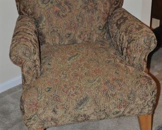 Wonderful paisley upholstered rolled arm chair(two available!) 32”w x 36”d x 34”h