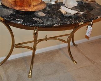 Vintage marble & brass Demi-lune foyer table, made in Italy. 54”w x 30” h x 19” d