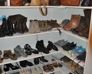 Fabulous collection of shoes and boots size 6.5 -8 including Toms, Uggs, Frye, Brooks, Hunter, Joesef Seibel and more great handbags including Kenneth Cole, Michael Kors, Coach, Anne Klein and Swiss Gear