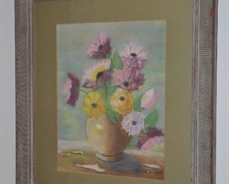 Framed and matted still life signed and dated 1969,  24" x 27.5"