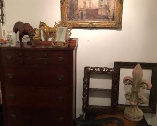 Very nice antique chest of drawers and shabby old cedar chest.