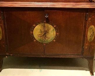 Beautiful antique buffet, cabinet with gorgeous detailed romantic theme with shelves inside. A minor project piece...