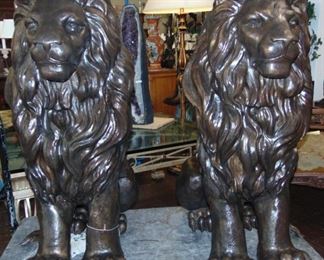Pair (2) of Seated Bronze Lions
