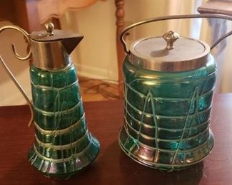 Kralik antique biscuit jar, Kralik antique syrup pitcher
