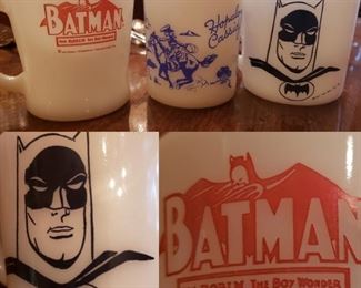Vintage Milk Glass Mugs, 1960s Batman mugs