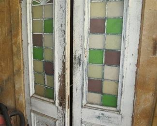 Wonderful old doors with stained glass lead windows