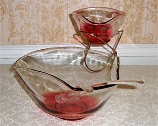 INDIANA GLASS "RUBY" 5 PC. CHIP & DIP SET