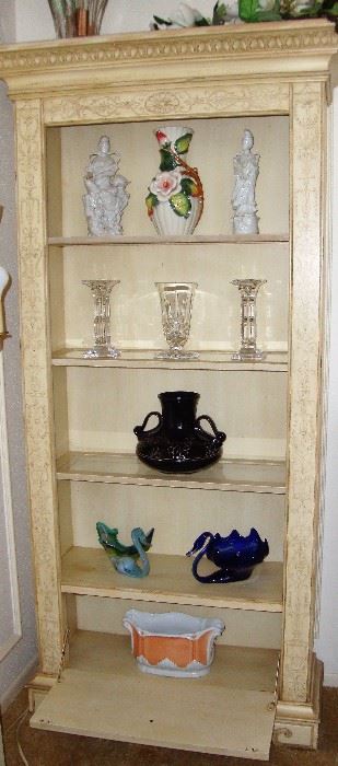 BLONDE LIGHTED DISPLAY WITH DROP FRONT LOWER CABINET - PICTURE SHOWS IT OPEN. HINGED DOOR CLOSES