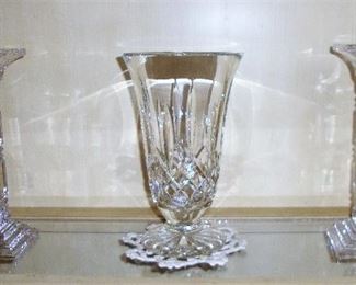 CENTER IS WATERFORD LISMORE CRYSTAL FOOTED VASE