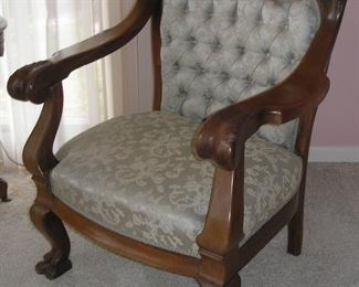 Renaissance Revival Carved Lion Paw Feet Arm Chair,side view