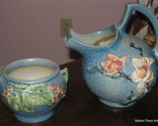 Roseville 6 inch Bushberry Vase and a Large Magnolia Pitcher