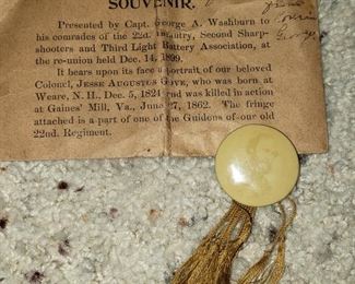 Souvenir from Geo Washburn to his comrades of the 25th infantry killed in action 1862.