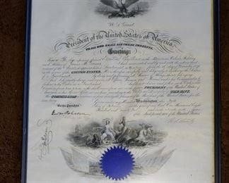 U S Navy Certificate James Grimes signed by President Ulysses Grant