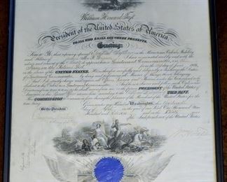 US Navy Commission Certificate for James Grimes 1911 signed by President Taft.