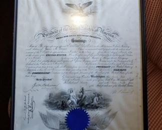 James Grime Commission Certificate U S Navy signed by President Ulysses Grant.