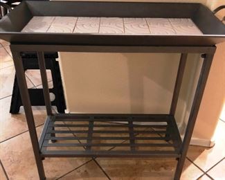 Metal table with tile-topped tray (removable) 