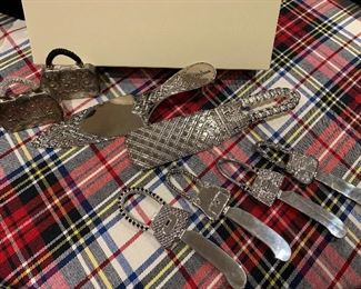 Newman Marcus silver plated diva serving set .