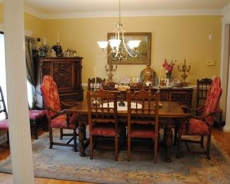 Beautiful Highly Carved Berkey & Gay Dining Room Set: Dining Table Extends w/Self Storing Leaves to Seat 12, Includes 10 Chairs, Large Berkey & Gay Sideboard Cabinet,, Berkey & Gay China Cabinet, Berkey & Gay Smaller Sideboard.  Berkey & Gay Dining Set Offered on Pre-Sale, Call 708-824-8805 for Details