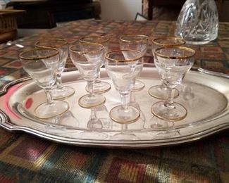 Twelve Sherry glasses from the 1930's. Gold tipped