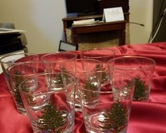 Set of 8 Christmas Tree Rocks Glasses. Gold Tipped
