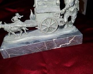 Antique Italian Street Car Peddler Figurine on Marble base.