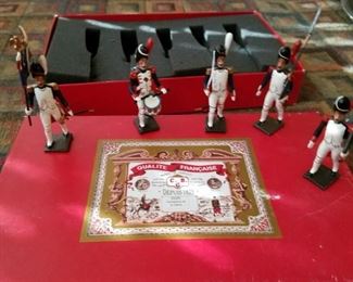 5 Wrought Iron soldiers from France.  Handpainted.  Come in padded, acid-free box with cover