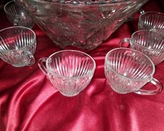 Crystal Punch Bowl with 8 Glasses