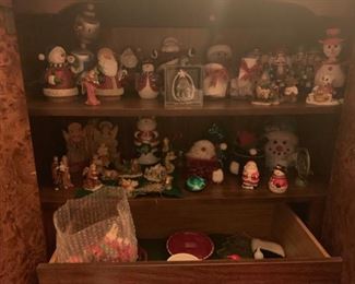 christmas ornaments in dresser