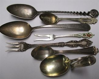 Assorted Sterling spoons and cocktail forks