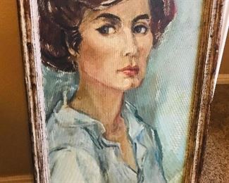 large and lovely original mid century self portrait